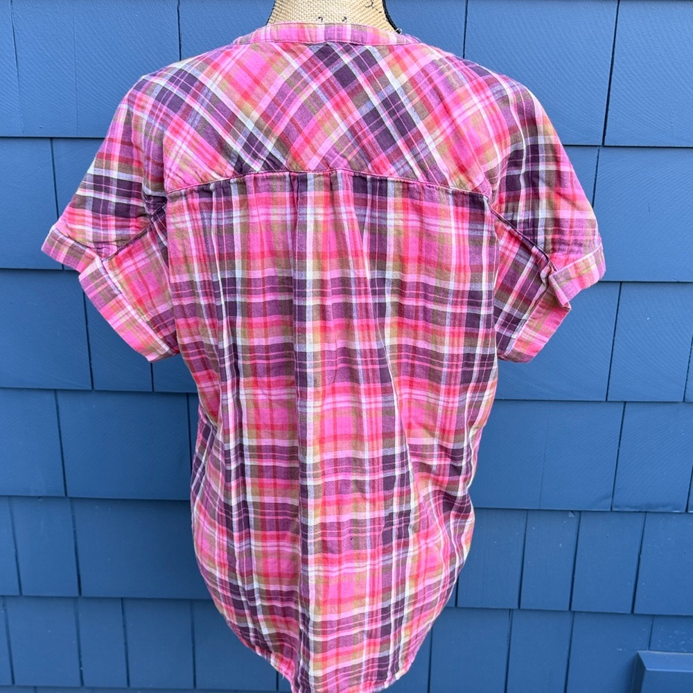 Soft Surroundings Multicolor Plaid Top pink purple green medium cotton - Picture 6 of 10